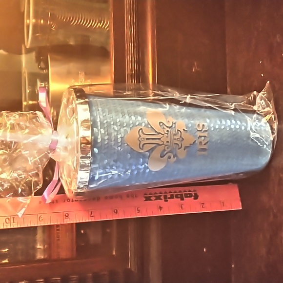 Krewe of ISIS iridescent blue faux snakeskin finish screw top travel cup NIB. - Picture 3 of 5